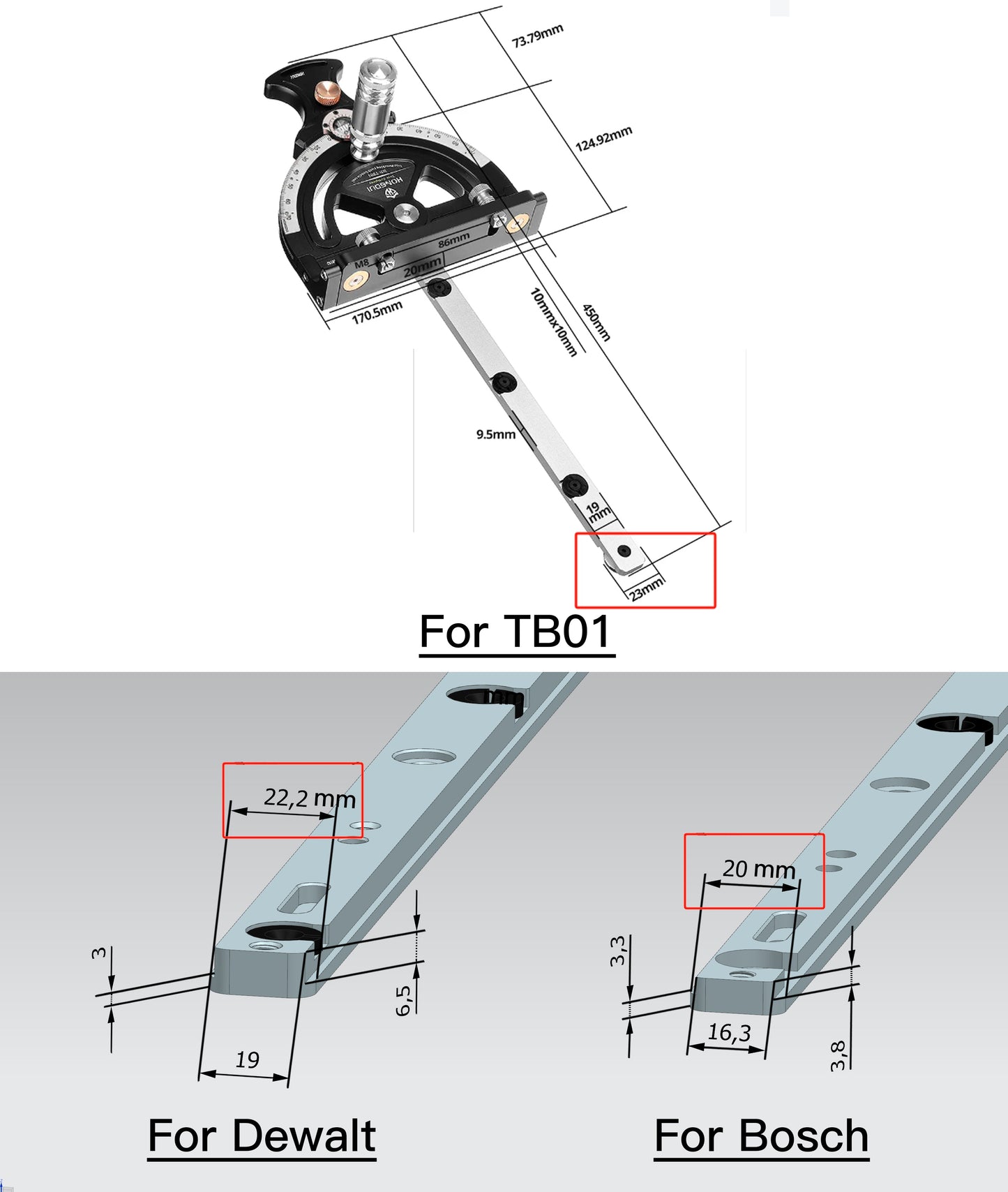 Precision Mitre Gauge Suits Standard Mitre Gauge Slots - By Hongdui Tools