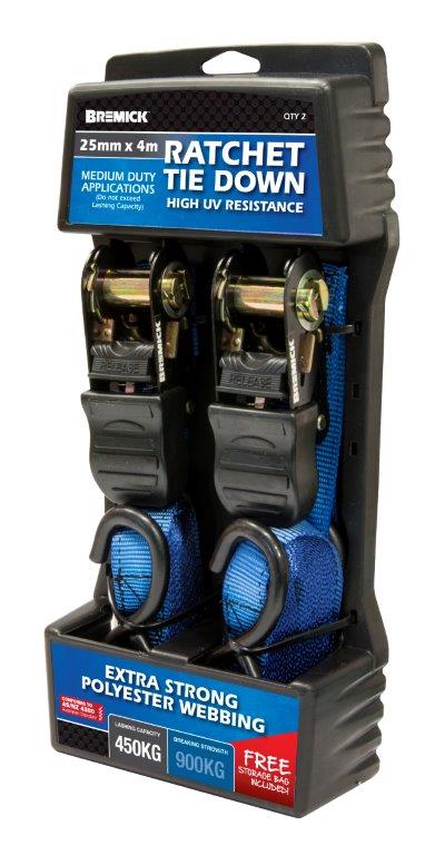 Rachet Tie Down 25mm x 4m - 4 Pack Bremick