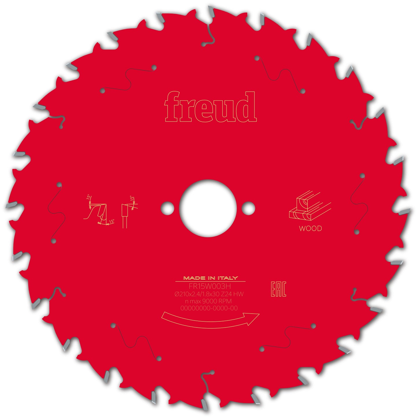 Freud Rip Cut Circular Saw Blade - 210mm Diameter - 24Tooth - 30mm Bore - FR15-W003H
