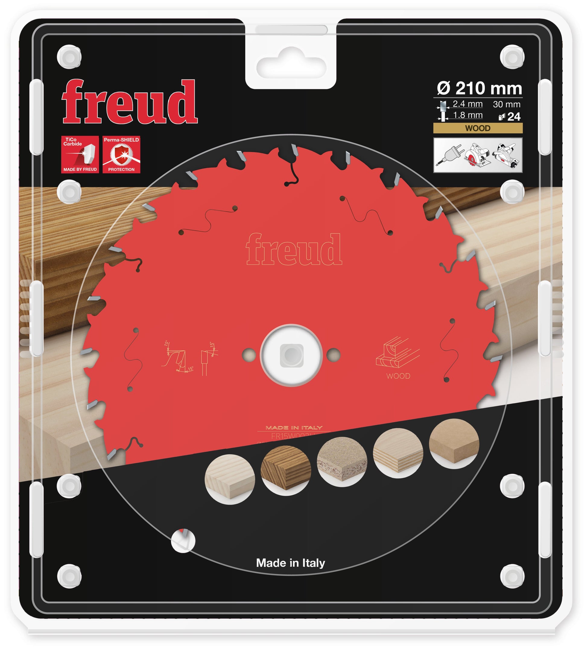 Freud Rip Cut Circular Saw Blade - 210mm Diameter - 24Tooth - 30mm Bore - FR15-W003H