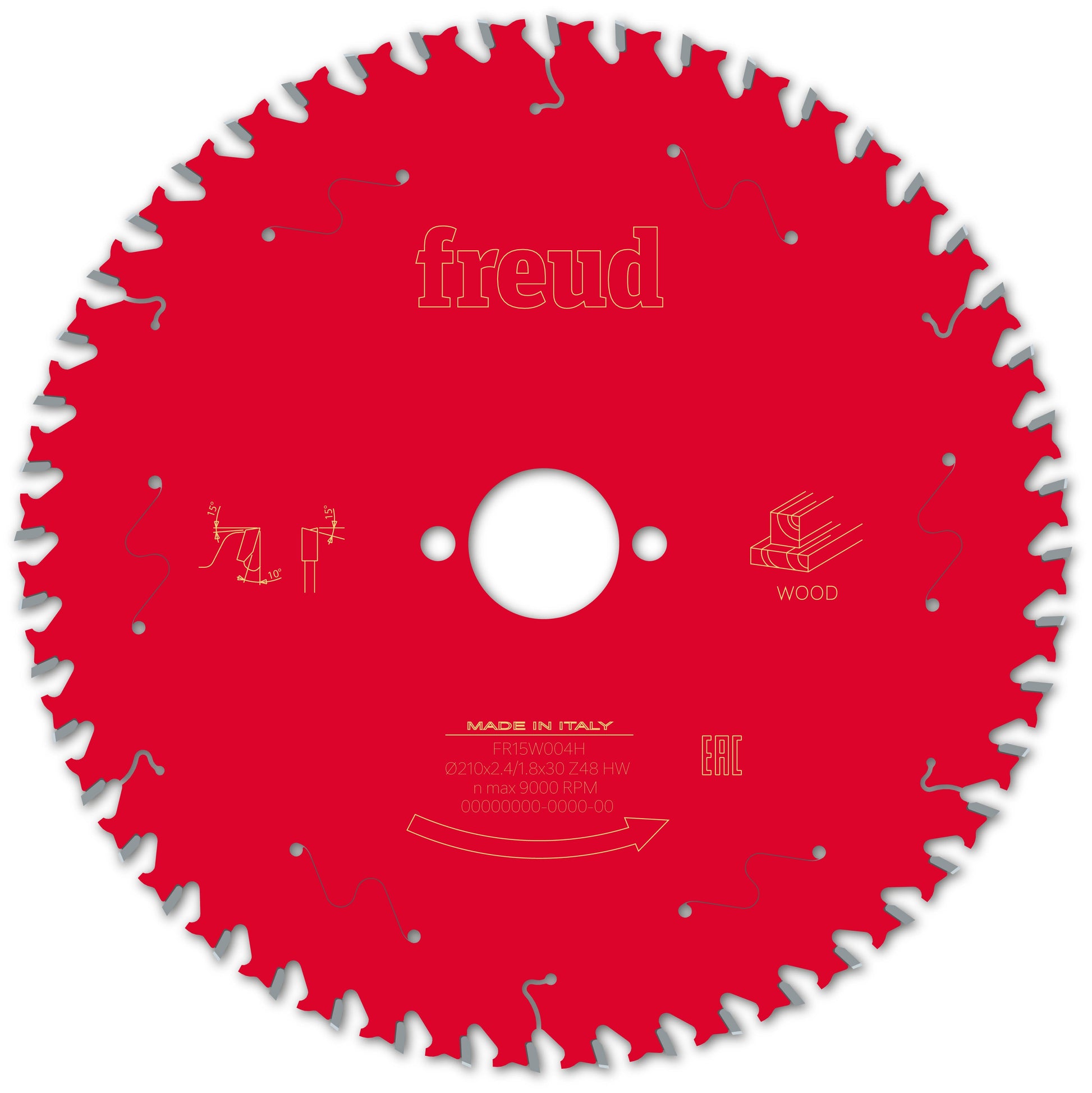 Freud General Purpose Circular Saw Blade - 210mm Diameter - 48 Tooth - 30mm Bore - FR15-W004H