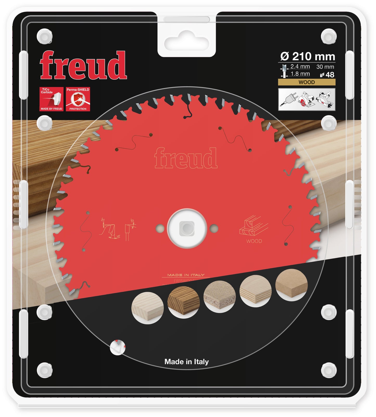 Freud General Purpose Circular Saw Blade - 210mm Diameter - 48 Tooth - 30mm Bore - FR15-W004H