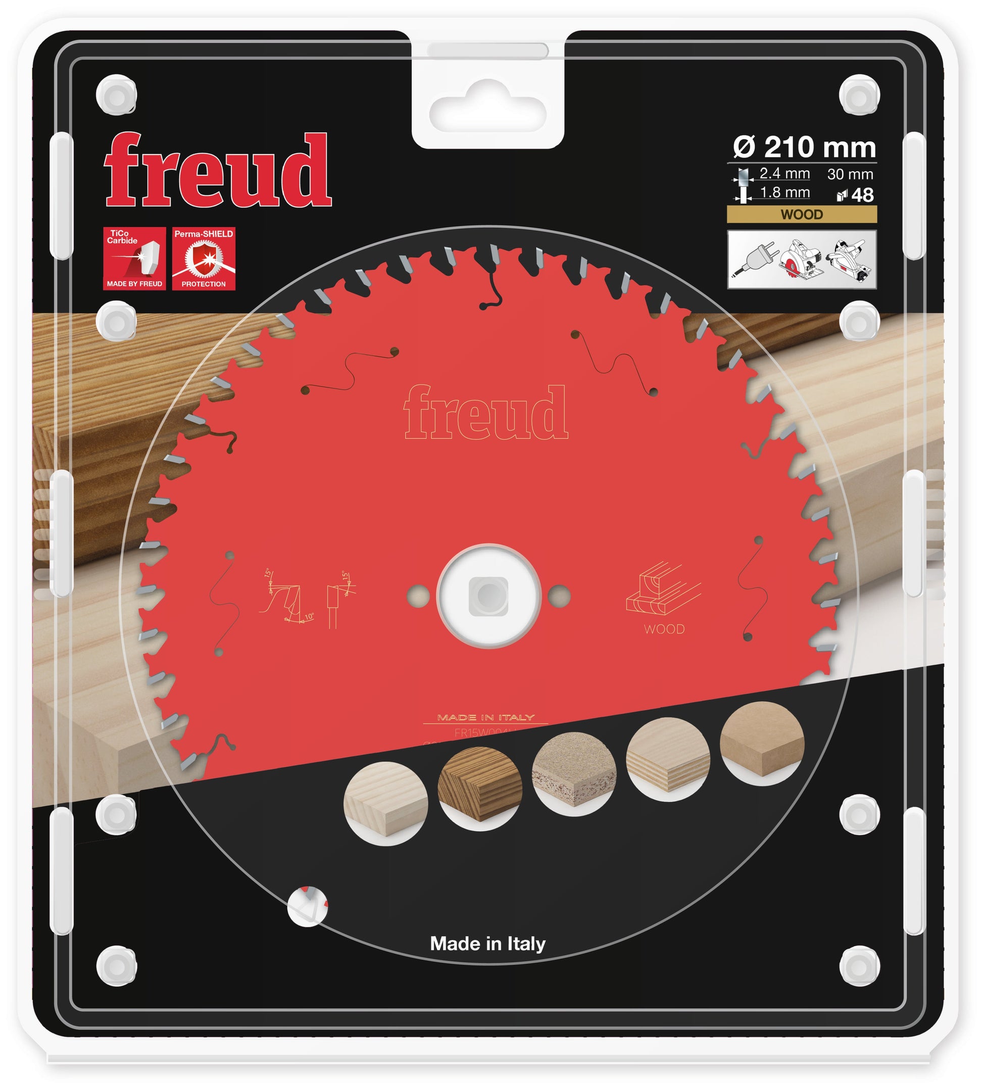 Freud General Purpose Circular Saw Blade - 210mm Diameter - 48 Tooth - 30mm Bore - FR15-W004H