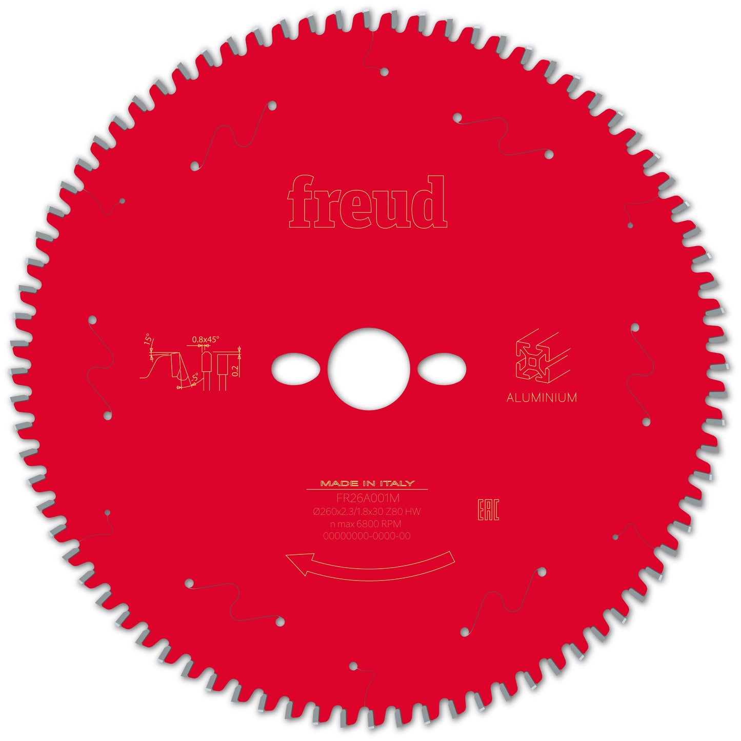 Freud Aluminium/Non-Ferrous Metal Cut Off Mitre Saw Blade - 260mm Diameter - 80 Tooth - 30mm Bore - FR26-A001M