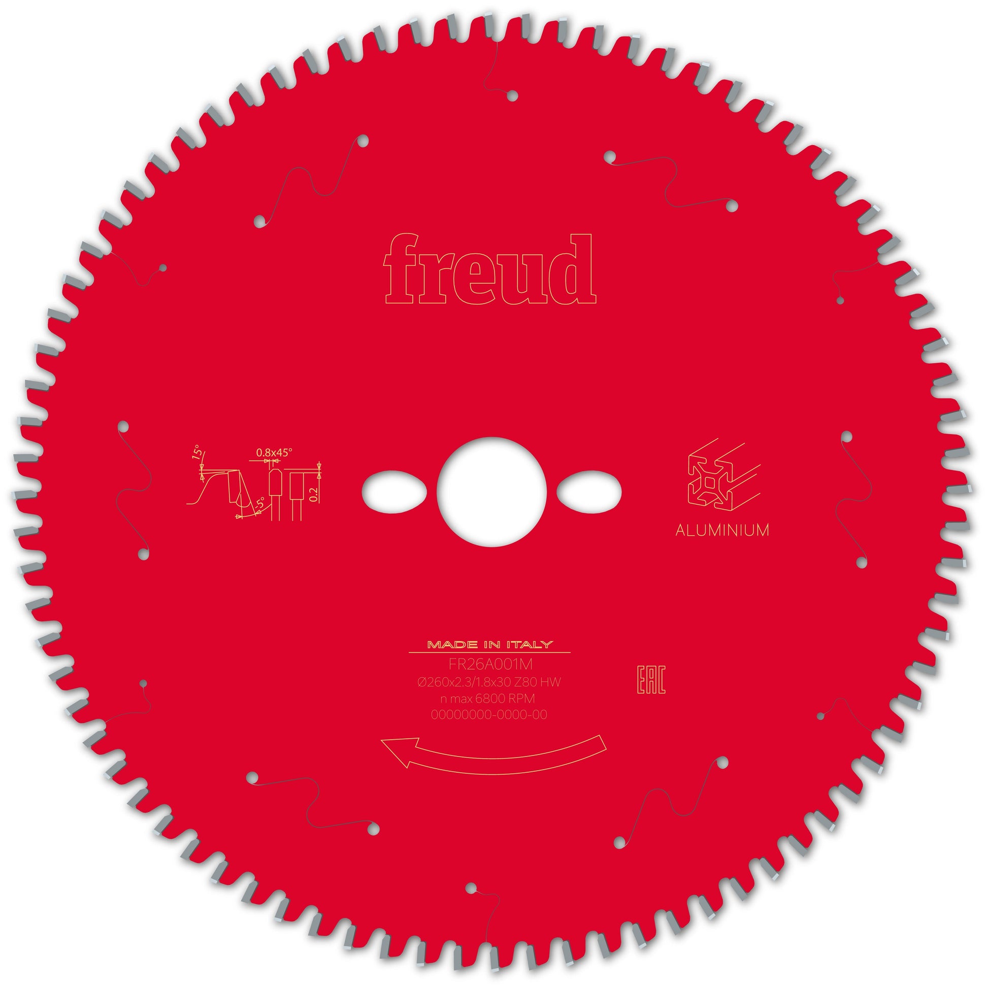 Freud Aluminium/Non-Ferrous Metal Cut Off Mitre Saw Blade - 260mm Diameter - 80 Tooth - 30mm Bore - FR26-A001M