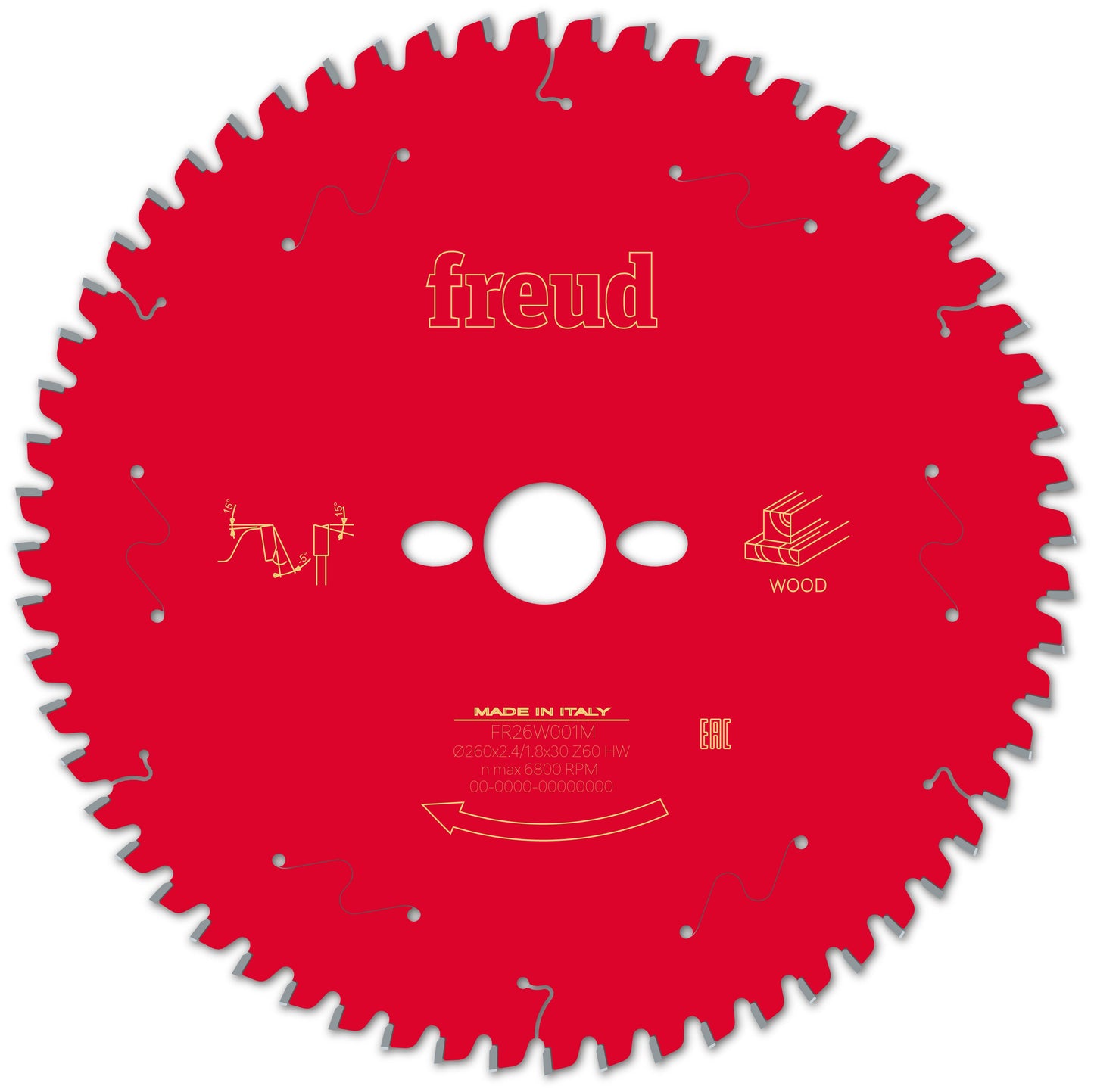Freud Timber Fine Cut Off Mitre Saw Blade - 260mm Diameter - 60 Tooth - 30mm Bore - FR26-W001M