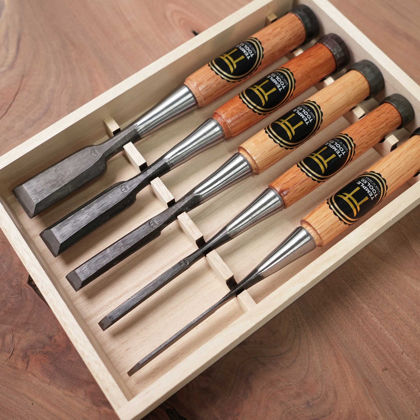 Temple Tool Co Japanese Bench Chisels Box Set (1", ¾", ½", ¼", ⅛")